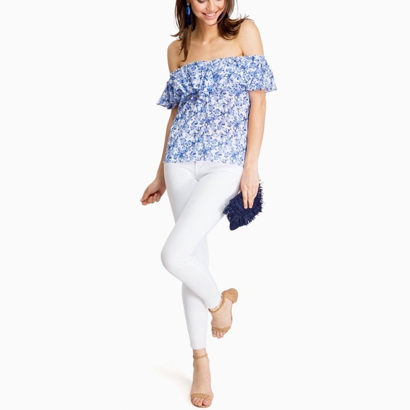 Rebecca Taylor Off The Shoulder Aimee Top Blue - Size 8 - Picture 2 of 11